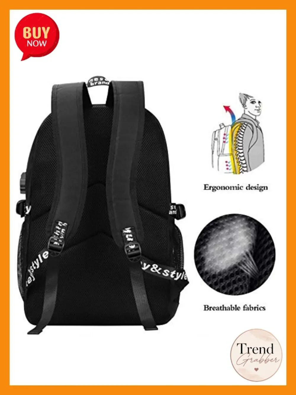 Cartoon Luminous Backpack with USB Charging Port, Anti-theft Lock, 15.6 Inch